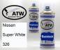Preview: Nissan, Super White, 326: 400ml Sprühdose + 400ml Klarlack - Set, von ATW Autoteile West.